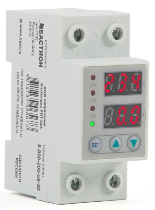 602 Альбатрос РНТ-63А реле напряжения 145-300В 63А время срабатывания 20 мс индикация Бастион ALBATROS-RNT-63A — для бизнеса и офиса