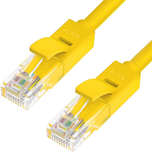 Greenconnect Патч-корд прямой 1.0m, UTP кат.5e, желтый, позолоченные контакты, 24 AWG, литой, GCR-LNC02-1.0m, ethernet high speed 1 Гбит/с, RJ45, T568B Greenconnect RJ45(m) - RJ45(m) Cat. 5e U/UTP PVC 1м жёлтый — для бизнеса и офиса