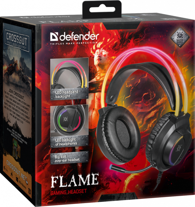 Defender Игровая гарнитура Flame черный, RGB, провод 2 м Defender 64555