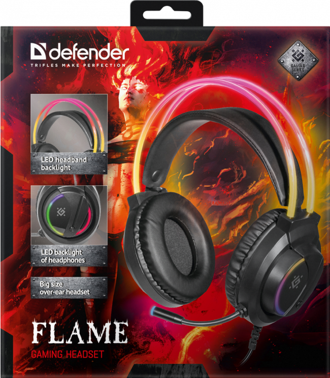 Defender Игровая гарнитура Flame черный, RGB, провод 2 м Defender 64555