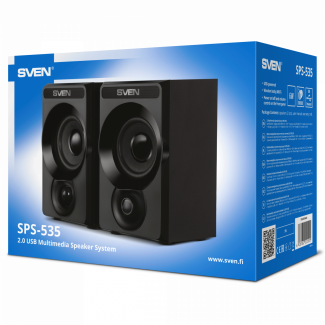 SVEN SPS-535, чёрный, акустическая система 2.0, USB, мощность 2x3 Вт(RMS) Sven SV-022501 — для бизнеса и офиса SVEN SPS-535, чёрный, акустическая система 2.0, USB, мощность 2x3 Вт(RMS) Sven SV-022501 — для бизнеса и офиса