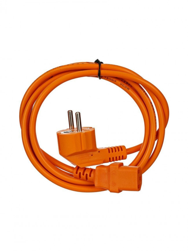 Кабель компьютер --> розетка 220V (угловая Евровилка) <VDE> 3G0,75mm2 VCOM {CE021-O} 1,8m, ОРАНЖЕВЫЙ VCOM CE021-CU0.75-1.8M-O