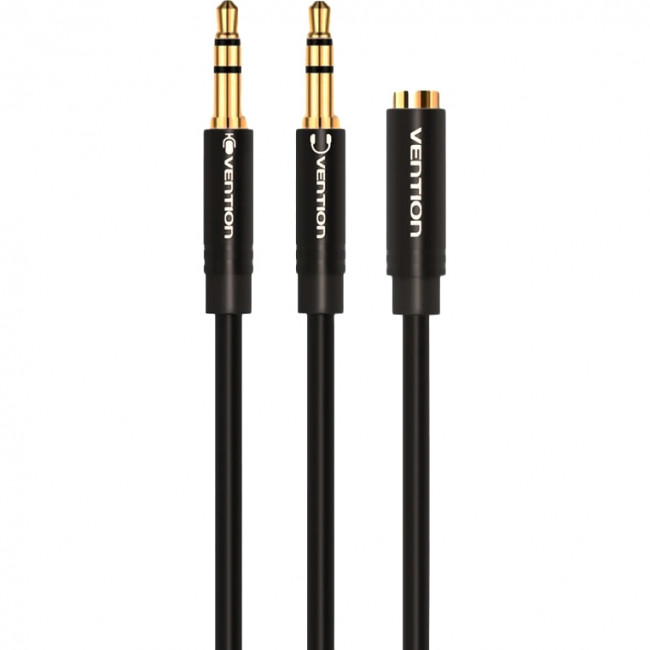 Переходник-разветвитель Vention гибкий Jack 3.5 mm F 4 pin/Jack 3.5 mm M x 2 - 1м Разветвитель Vention mini Jack 3.5 mm F/mini Jack 3.5 mm M x 2 - 1 м (BBDBF)