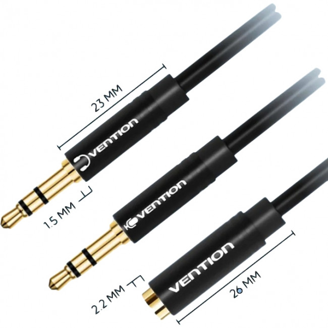 Переходник-разветвитель Vention гибкий Jack 3.5 mm F 4 pin/Jack 3.5 mm M x 2 - 1м Разветвитель Vention mini Jack 3.5 mm F/mini Jack 3.5 mm M x 2 - 1 м (BBDBF)