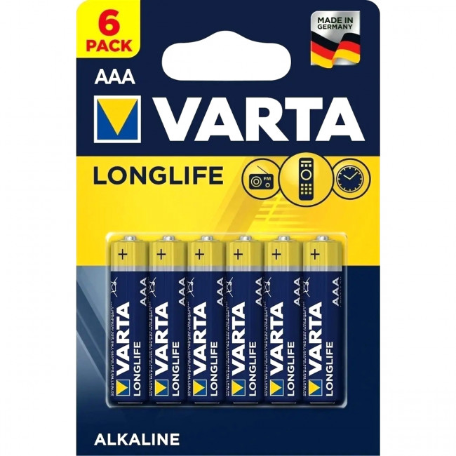 Батарейка Varta LONGLIFE LR03 AAA BL6 Alkaline 1.5V (4103) (6/60/300) (6 шт.) Varta LONGLIFE LR03 AAA (04103101416) — для бизнеса и офиса Батарейка Varta LONGLIFE LR03 AAA BL6 Alkaline 1.5V (4103) (6/60/300) (6 шт.) Varta LONGLIFE LR03 AAA (04103101416) — для бизнеса и офиса