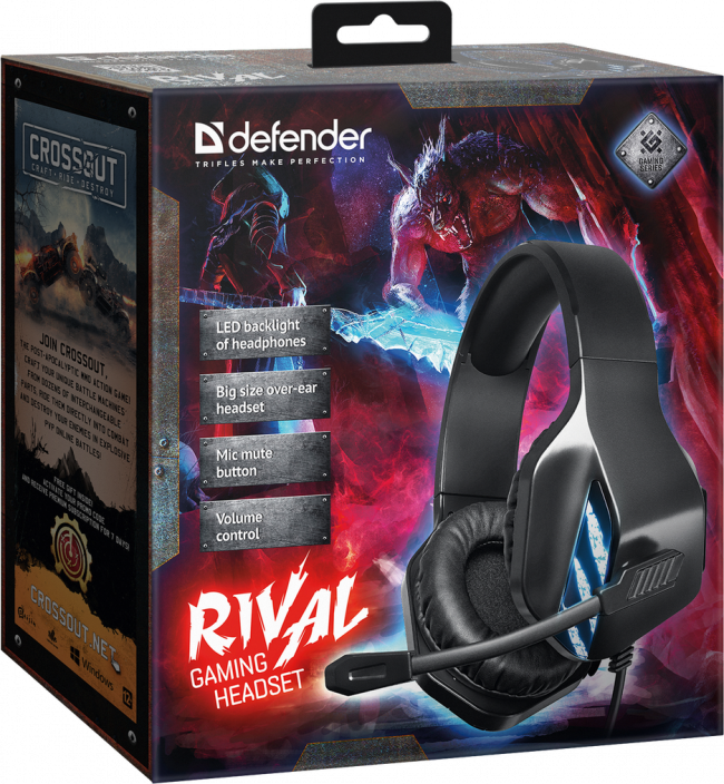 Defender Игровая гарнитура Rival черный, провод 2.2 м Defender 64565