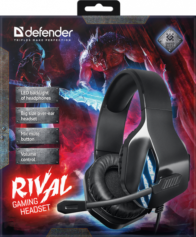 Defender Игровая гарнитура Rival черный, провод 2.2 м Defender 64565