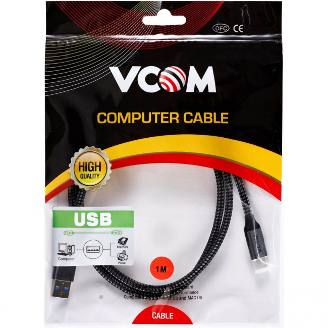 Кабель USB3.2 Gen2, AM->CM, 10Gbs, All Shell 1м VCOM <CU401M-1M> Кабель VCOM 1 м (CU401M-1M) — для бизнеса и офиса