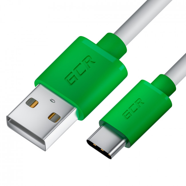 GCR Кабель 1.0m TypeC, белый, зеленые коннекторы, быстрая зарядка, 28/24 AWG, GCR-53246 Greenconnect USB 2.0 Type-AM - USB 2.0 Type-C (m) 1 м — для бизнеса и офиса