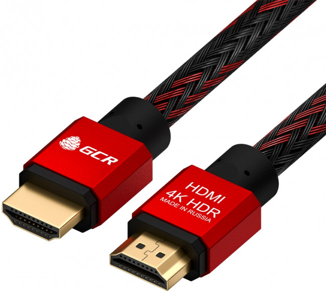 GCR Кабель 1.5m HDMI 2.0, BICOLOR нейлон, AL корпус красный, HDR 4:2:2, Ultra HD, 4K 60 fps 60Hz/5K*30Hz, 3D, AUDIO, 18.0 Гбит/с, 28AWG. GCR-52162 Greenconnect HDMI (m) - HDMI (m) 1.5м — для бизнеса и офиса
