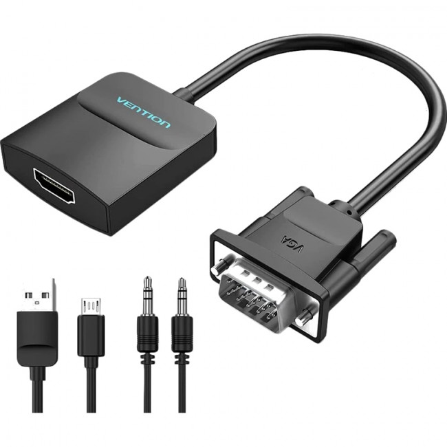 Мультимедиа конвертер Vention VGA + аудио > HDMI, гибкий, черный Мультимедиа конвертер Vention VGA M/HDMI F/mini Jack 3.5 mm F/micro USB 2.0 Type-B F (ACNBB)