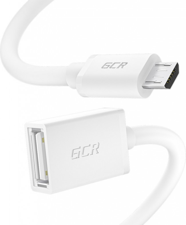 GCR Адаптер переходник OTG 1.0m USB, microB 5pin/AF, белый, 28/28 AWG, экран, морозостойкий. GCR-52209 Greenconnect GCR-52209