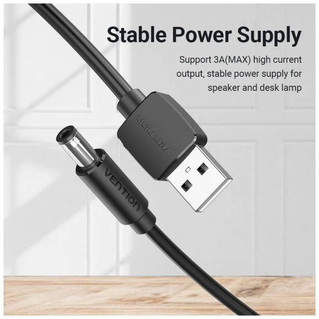 Кабель Vention USB AM/DC-jack 5.5мм M - 1.5м Чёрный Кабель Vention CEYBG USB AM/DC-jack 5.5мм M - 1.5м Чёрный — для бизнеса и офиса