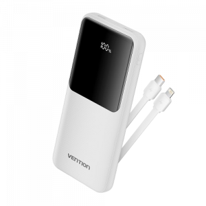 Power Bank Vention 10000mAh(Micro-USB/C/A/A) со встроенными кабелями 22.5W Белый с LED Дисплеем, шт. Vention FHOW0