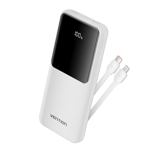 Power Bank Vention 10000mAh(Micro-USB/C/A/A) со встроенными кабелями 22.5W Белый с LED Дисплеем, шт. Vention FHOW0 — для бизнеса и офиса Power Bank Vention 10000mAh(Micro-USB/C/A/A) со встроенными кабелями 22.5W Белый с LED Дисплеем, шт. Vention FHOW0 — для бизнеса и офиса