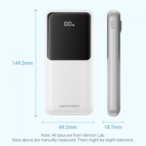Power Bank Vention 10000mAh(Micro-USB/C/A/A) со встроенными кабелями 22.5W Белый с LED Дисплеем, шт. Vention FHOW0 — для бизнеса и офиса Power Bank Vention 10000mAh(Micro-USB/C/A/A) со встроенными кабелями 22.5W Белый с LED Дисплеем, шт. Vention FHOW0 — для бизнеса и офиса