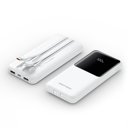 Power Bank Vention 10000mAh(Micro-USB/C/A/A) со встроенными кабелями 22.5W Белый с LED Дисплеем, шт. Vention FHOW0 — для бизнеса и офиса Power Bank Vention 10000mAh(Micro-USB/C/A/A) со встроенными кабелями 22.5W Белый с LED Дисплеем, шт. Vention FHOW0 — для бизнеса и офиса