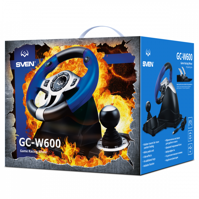 Руль SVEN GC-W600 (педали, вибро, лепестки, D-pad, 12 кл, PC/PS3/Xinput) SVEN GC-W600 — для бизнеса и офиса