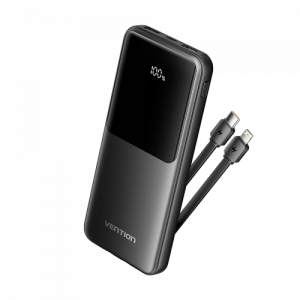 Power Bank Vention 10000mAh(Micro-USB/C/A/A) со встроенными кабелями 22.5W Чёрный с LED Дисплеем, шт. Vention FHOB0