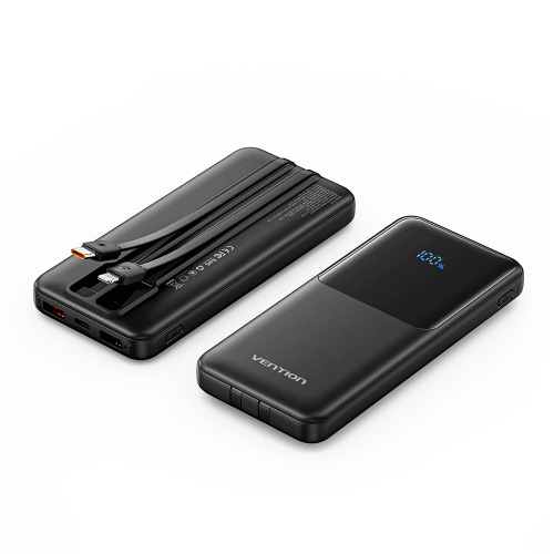 Power Bank Vention 10000mAh(Micro-USB/C/A/A) со встроенными кабелями 22.5W Чёрный с LED Дисплеем, шт. Vention FHOB0 — для бизнеса и офиса Power Bank Vention 10000mAh(Micro-USB/C/A/A) со встроенными кабелями 22.5W Чёрный с LED Дисплеем, шт. Vention FHOB0 — для бизнеса и офиса