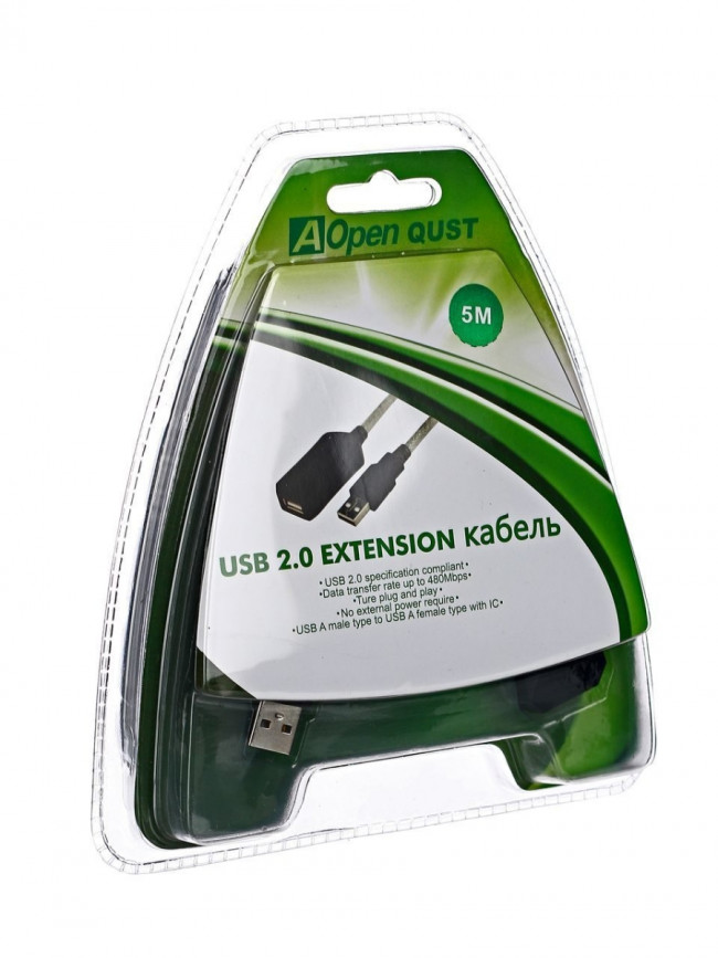 Кабель-адаптер USB2.0-repeater, удлинительный активный <Am-->Af> 5м Aopen/Qust <ACU823-5M> VCOM USB 2.0 Type-AM - USB 2.0 Type-AF 5м