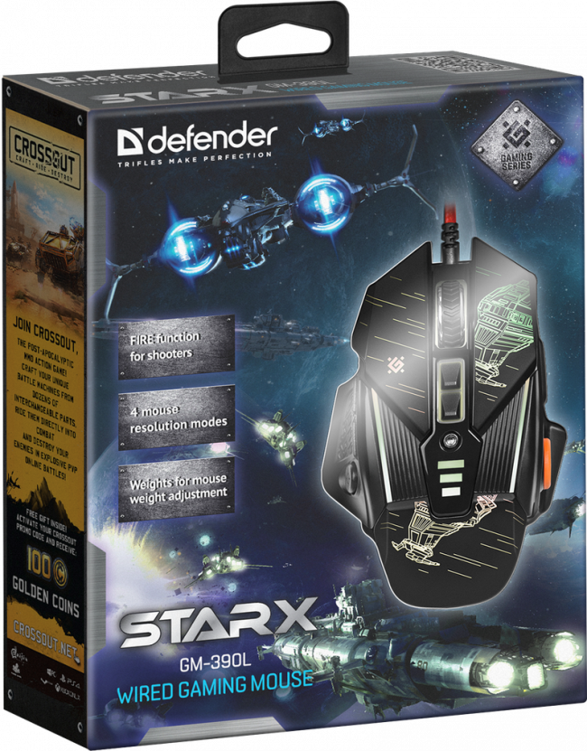 Defender Проводная игровая мышь sTarx GM-390L оптика,8кнопок,грузики,3200dpi Defender sTarx GM-390L — для бизнеса и офиса