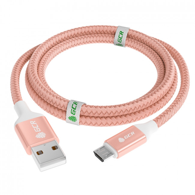 GCR QC Кабель 1.5m MicroUSB, быстрая зарядка, розовый нейлон, AL корпус розовый, белый ПВХ, 28/24 AWG, GCR-52474 Greenconnect USB 2.0 Type-AM - microUSB 2.0 (m) 1.5м — для бизнеса и офиса