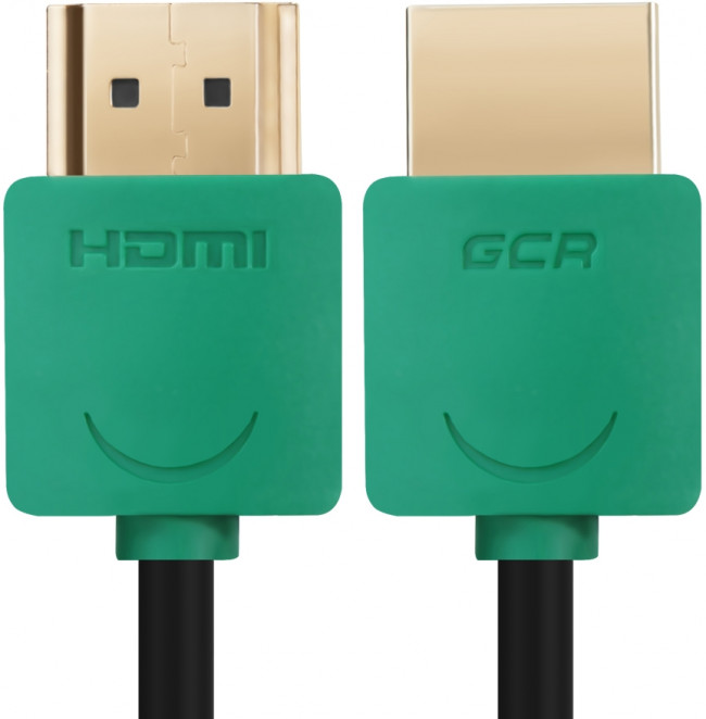 Greenconnect Кабель SLIM 0.5m HDMI 2.0, зеленые коннекторы Slim, OD3.8mm, HDR 4:2:2, Ultra HD, 4K 60 fps 60Hz, 3D, AUDIO, 18.0 Гбит/с, 32/32 AWG, GCR-51579 Greenconnect HDMI (m) - HDMI (m) 0.5м — для бизнеса и офиса