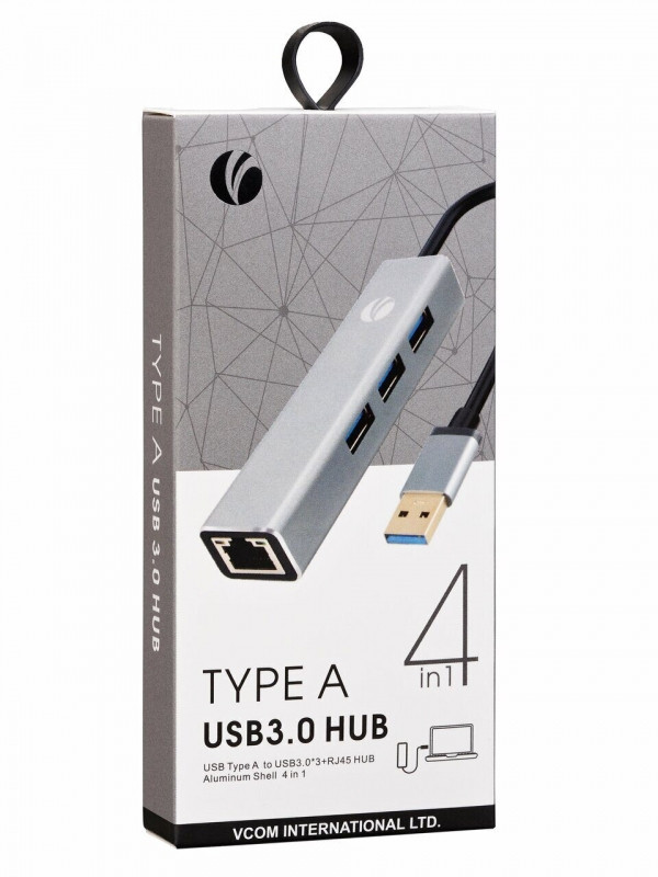 Переходник USB 3.0 -->RJ-45 1000Mbps+3 USB3.0, Aluminum Shell, 0.2м VCOM <DH312A> VCOM DH312A Переходник USB 3.0 -->RJ-45 1000Mbps+3 USB3.0, Aluminum Shell, 0.2м VCOM <DH312A> VCOM DH312A
