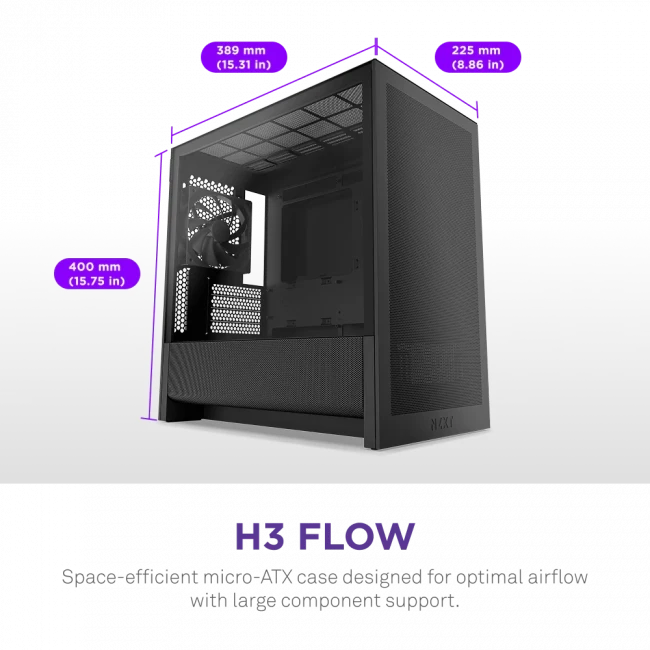 Корпус без блока питания NZXT H3 Flow CC-H31FB-01 — для бизнеса и офиса
