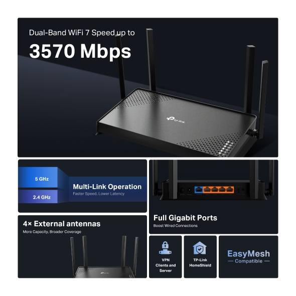 Маршрутизатор TP-Link Archer BE220 — для бизнеса и офиса Маршрутизатор TP-Link Archer BE220 — для бизнеса и офиса