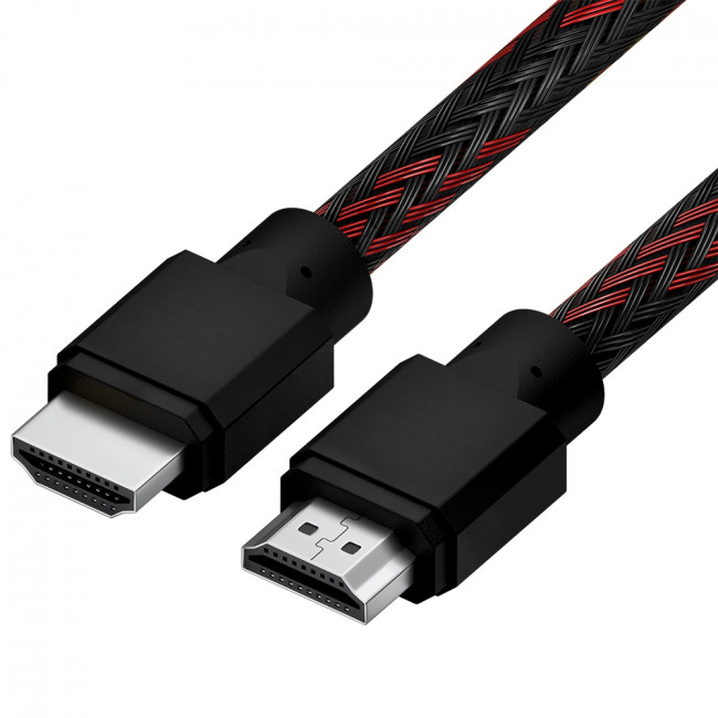 Кабель 1.0m HDMI 2.0, BICOLOR черно-красный нейлон, Ultra HD, 4K 60 fps 60Hz/5K*30Hz, 3D, AUDIO, 18.0 Гбит/с, 28AWG 4PH 4PH-R90012
