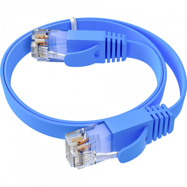 GCR Патч-корд PROF плоский прямой 1.5m, UTP медь кат.6, синий, 30 AWG, ethernet high speed 10 Гбит/с, RJ45, T568B, GCR-52850 Greenconnect GCR-52850 — для бизнеса и офиса