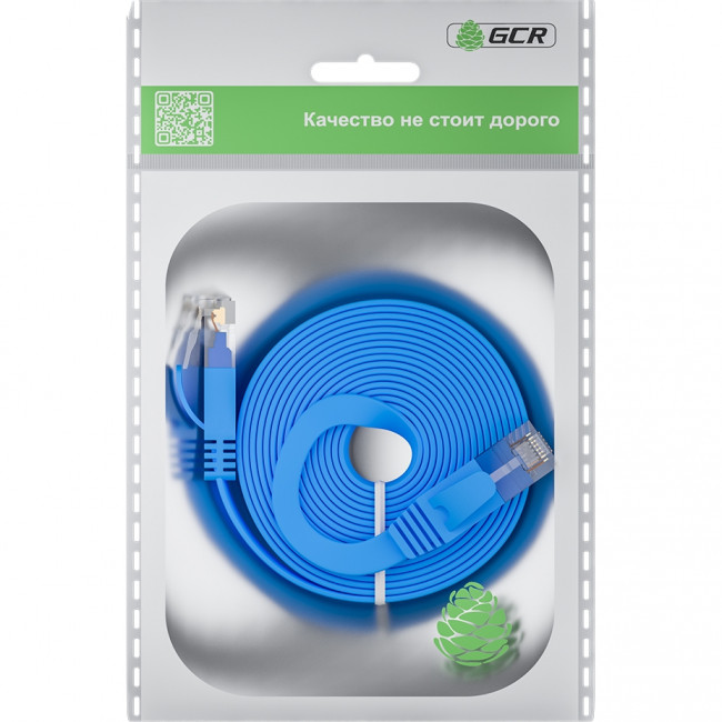 GCR Патч-корд PROF плоский прямой 1.5m, UTP медь кат.6, синий, 30 AWG, ethernet high speed 10 Гбит/с, RJ45, T568B, GCR-52850 Greenconnect GCR-52850 — для бизнеса и офиса