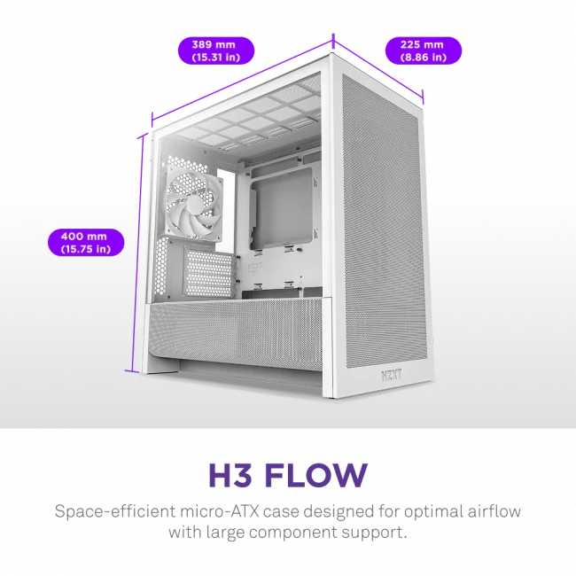 Корпус без блока питания NZXT H3 Flow CC-H31FW-01 — для бизнеса и офиса