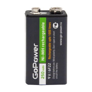 Аккумулятор бытовой GoPower Крона 6F22 BL1 NI-MH 9V 250mAh (1/25/100) (1 шт.) Аккумулятор бытовой GoPower Крона 6F22 (00-00017020)