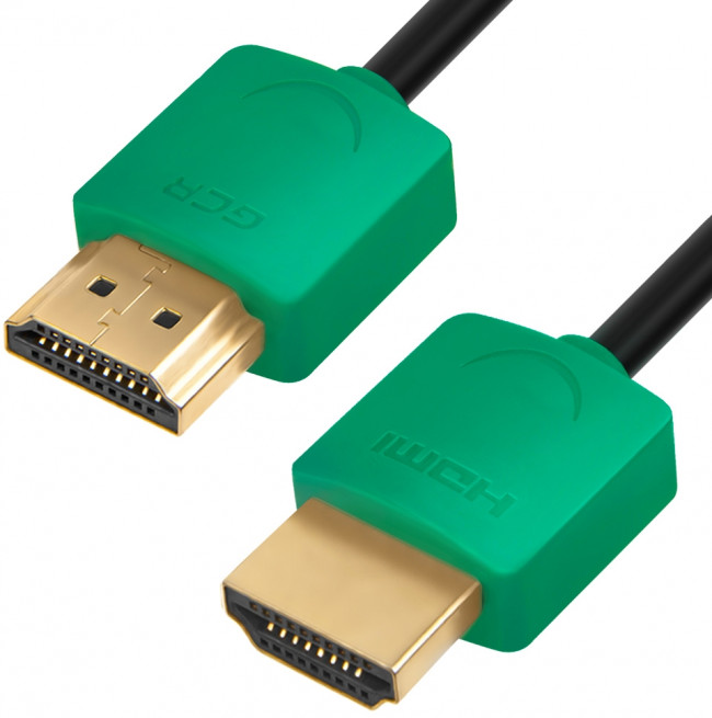 Greenconnect Кабель SLIM 2.0m HDMI 2.0, зеленые коннекторы Slim, OD3.8mm, HDR 4:2:2, Ultra HD, 4K 60 fps 60Hz, 3D, AUDIO, 18.0 Гбит/с, 32/32 AWG, GCR-51582 Greenconnect HDMI (m) - HDMI (m) 2м — для бизнеса и офиса
