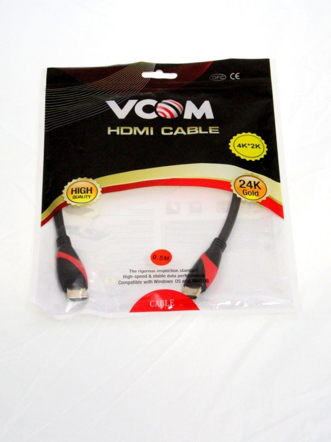 Кабель HDMI 19M/M ver. 2.0 black red, 0.5m VCOM <CG525-R-0.5> VCOM HDMI (m) - HDMI (m) 0.5м