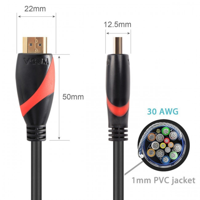 Кабель HDMI 19M/M ver. 2.0 black red, 0.5m VCOM <CG525-R-0.5> VCOM HDMI (m) - HDMI (m) 0.5м