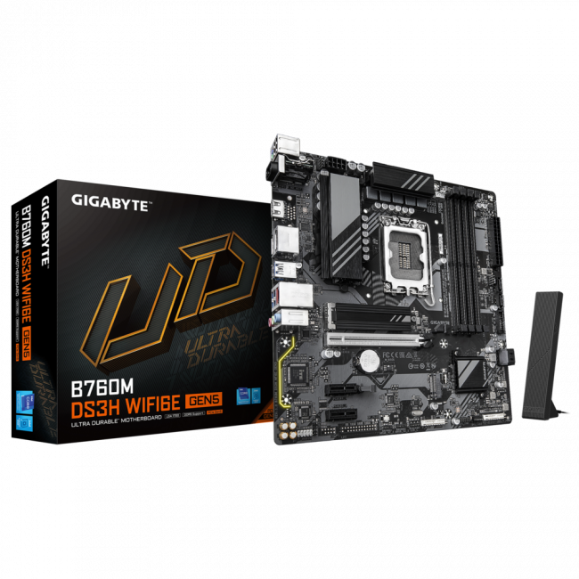 Материнская плата GIGABYTE B760M DS3H WF6E GEN5 — для бизнеса и офиса Материнская плата GIGABYTE B760M DS3H WF6E GEN5 — для бизнеса и офиса