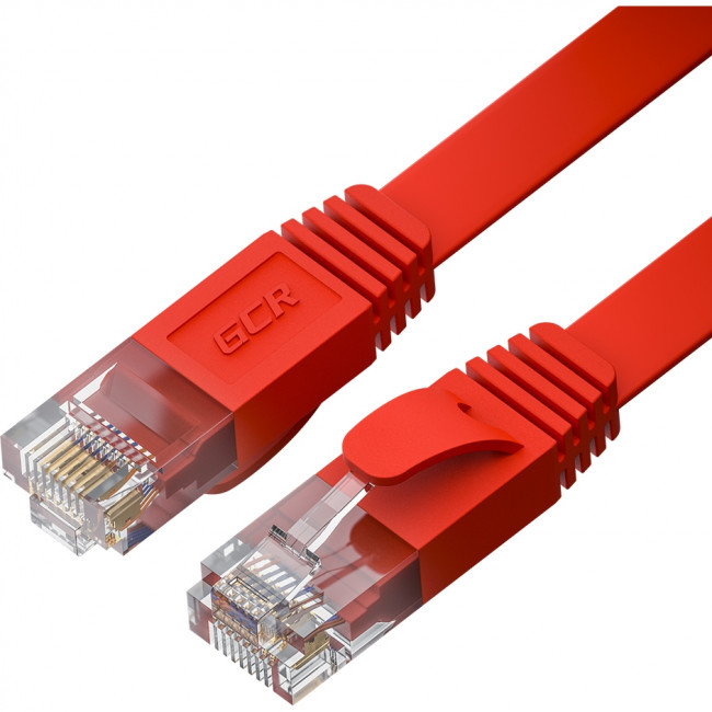 GCR Патч-корд PROF плоский прямой 15.0m, UTP медь кат.6, красный, 30 AWG, ethernet high speed 10 Гбит/с, RJ45, T568B, GCR-52855 Greenconnect GCR-52855 — для бизнеса и офиса