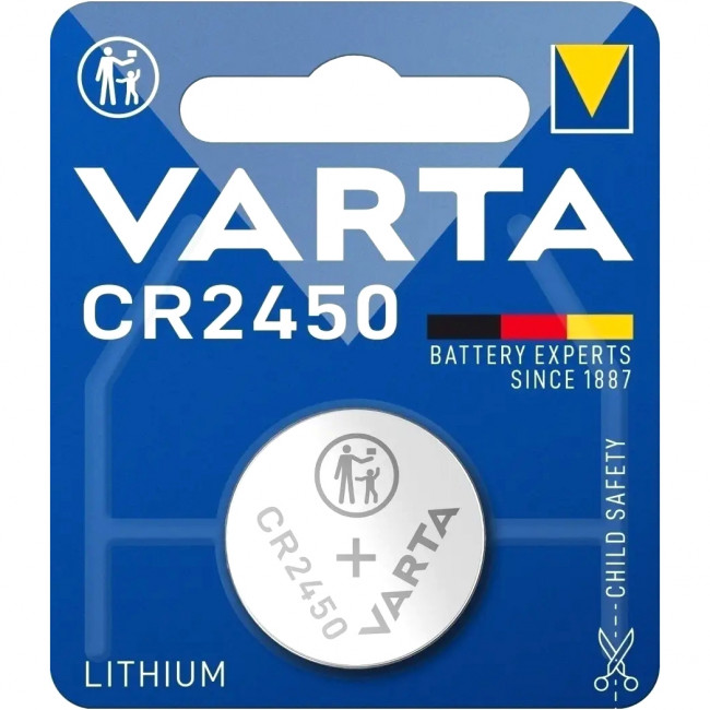 Батарейка Varta ELECTRONICS CR2450 BL1 Lithium 3V (6450) (1/10/100) (1 шт.) Varta PRIMARY LITHIUM CR2450 (06450101401)