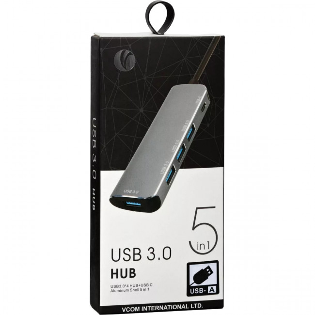 Адаптер концентратор USB 3.1 Type-A --> 4 USB3.0 Alum Shell  HUB+ PD, VCOM <CU4383A> Мультифункциональный хаб VCOM USB 3.1 Type C M/4 x USB 3.0 F/USB Type C F (CU4383A)