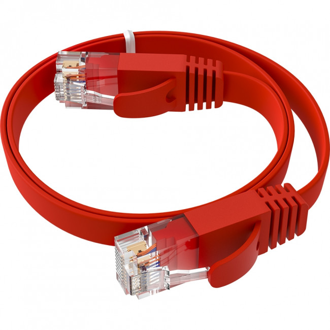 GCR Патч-корд PROF плоский прямой 2.0m, UTP медь кат.6, красный, 30 AWG, ethernet high speed 10 Гбит/с, RJ45, T568B, GCR-52859 Greenconnect GCR-52859