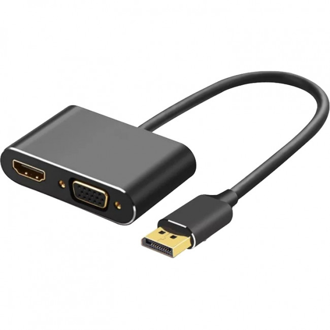 Кабель-переходник DisplayPort(M) ---> HDMI(F)+VGA(F)4K@30Hz VCOM Allum shell<CG640M-0.15> Кабель-переходник VCOM DisplayPort M/HDMI F/VGA F (CG640M-0.15)