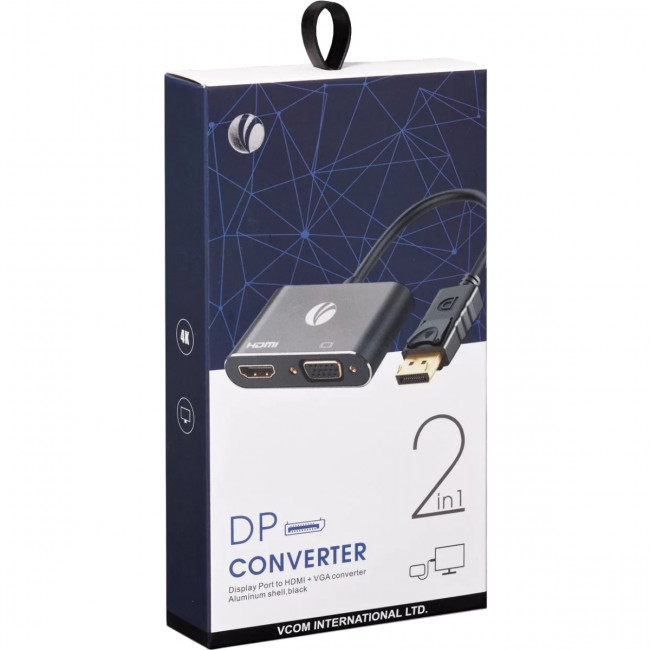 Кабель-переходник DisplayPort(M) ---> HDMI(F)+VGA(F)4K@30Hz VCOM Allum shell<CG640M-0.15> Кабель-переходник VCOM DisplayPort M/HDMI F/VGA F (CG640M-0.15)