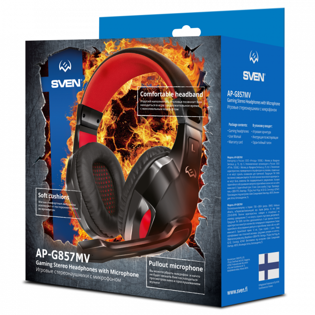 Игровые наушники с микрофоном SVEN AP-G857MV, черный-красный Sven SV-016371