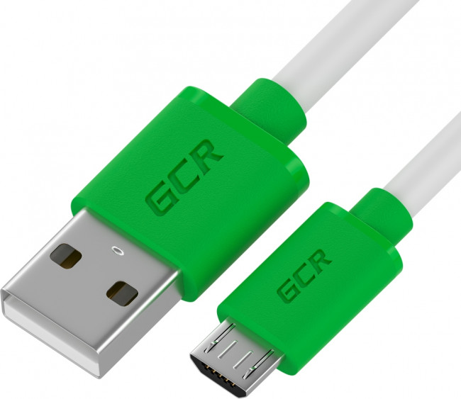GCR QC Кабель 1.0m MicroUSB, быстрая зарядка, белый TPE, зеленые коннекторы, 28/22 AWG, GCR-52478 Greenconnect USB 2.0 Type-AM - microUSB 2.0 (m) 1м — для бизнеса и офиса