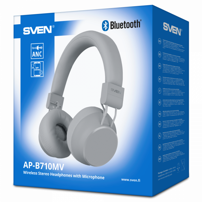 Беспроводные стереонаушники с микрофоном SVEN AP-B710MV, серый (Bluetooth, ANC, APP, 3 mics, 500mAh) Sven SV-022693 — для бизнеса и офиса