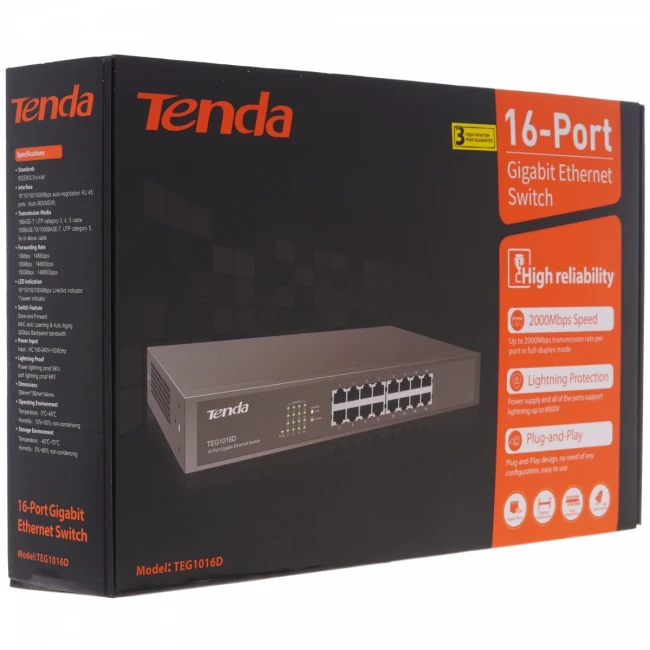 Коммутатор Tenda TEG1016D — для бизнеса и офиса Коммутатор Tenda TEG1016D — для бизнеса и офиса